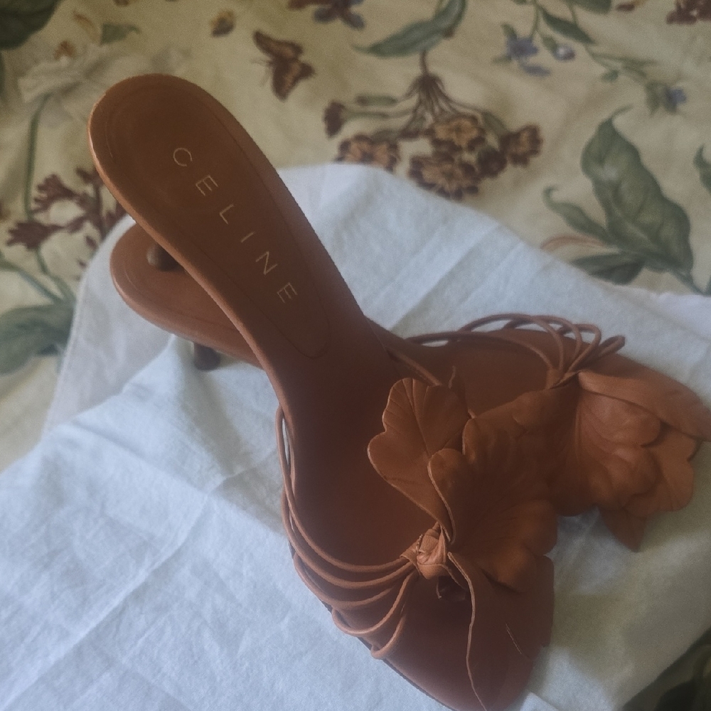 Celine Brown Floral Heeled Mules
